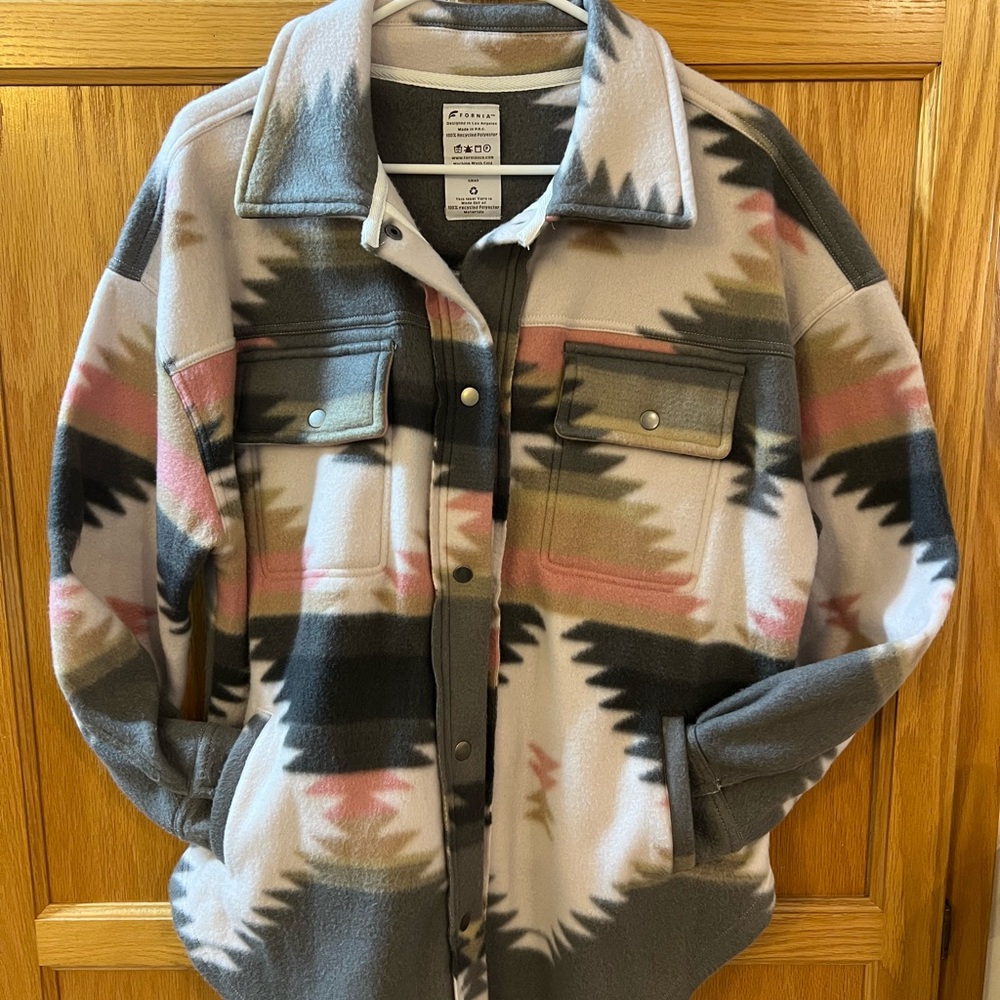 Women's Patterned Jacket - Gray, Pink, Cream